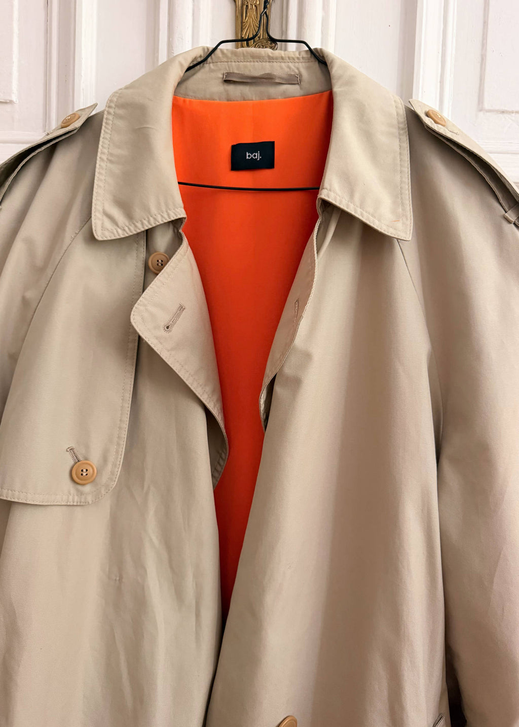 Trench Coat with orange custom lining. 